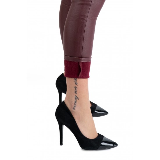 Pantaloni Dama Imitatie Piele Grena Vatuiti Bella